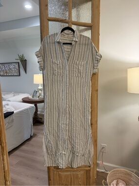 women's long linen shirt dress Natural Light Long Linen Shirt Dress main image 1